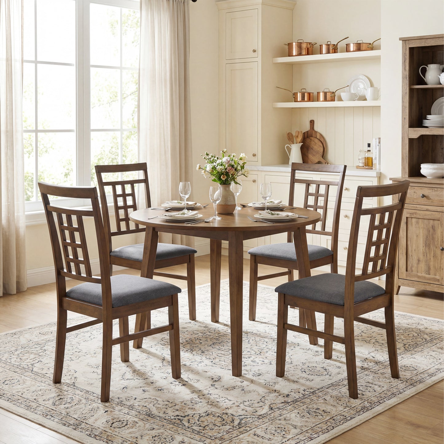 Dining Chairs Set of 2 with Lattice Back and Padded Seats