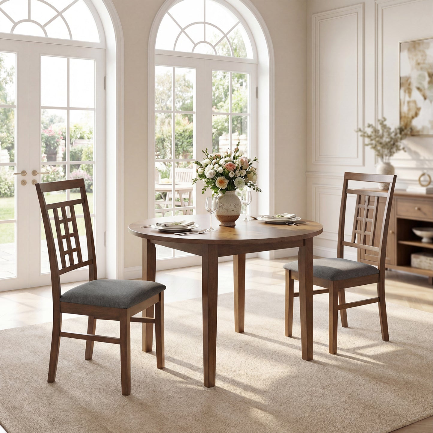 Rubber Wood Dining Chairs Set of 4 with Lattice Back