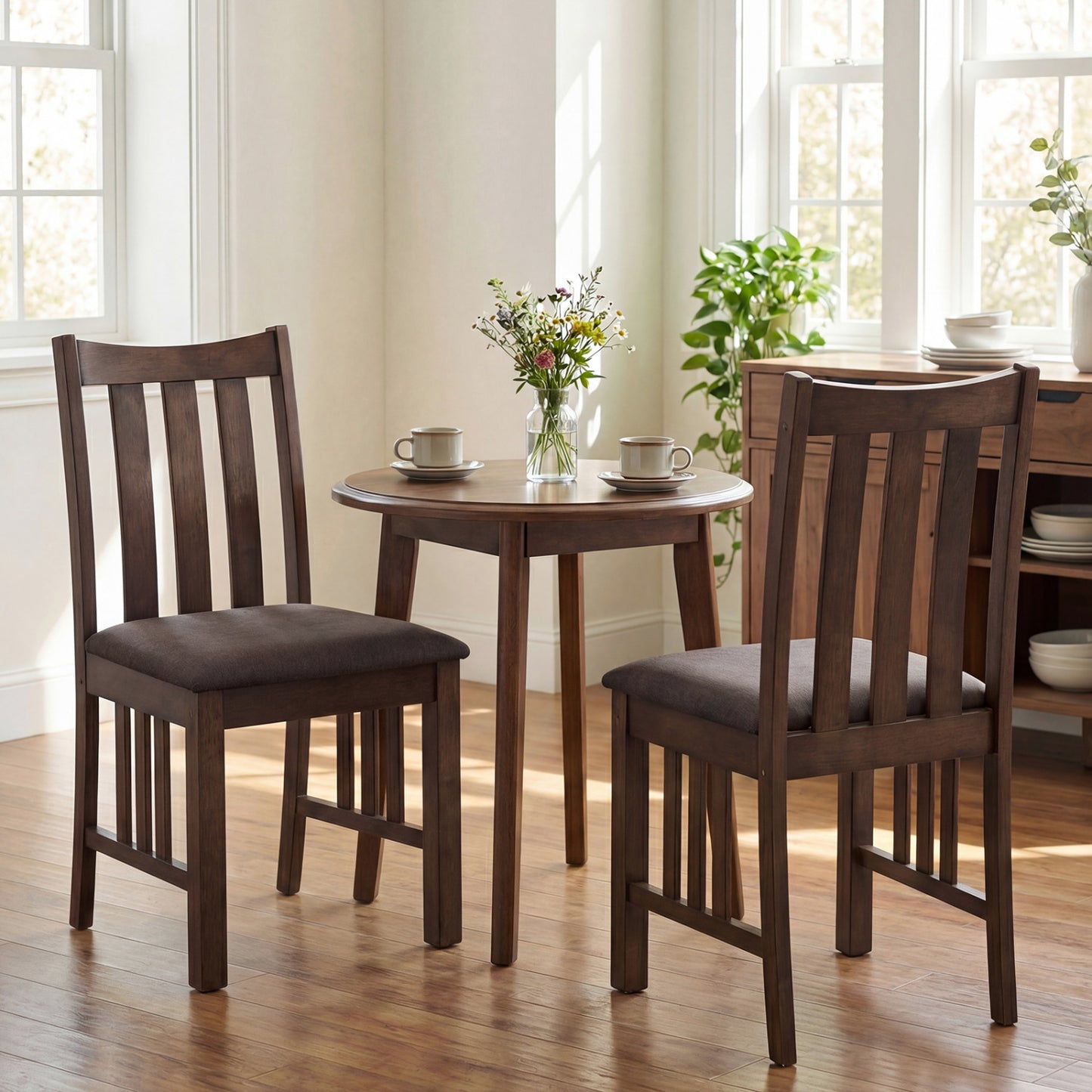 Dining Chairs Set of 2 with Slat Back and Padded Seats