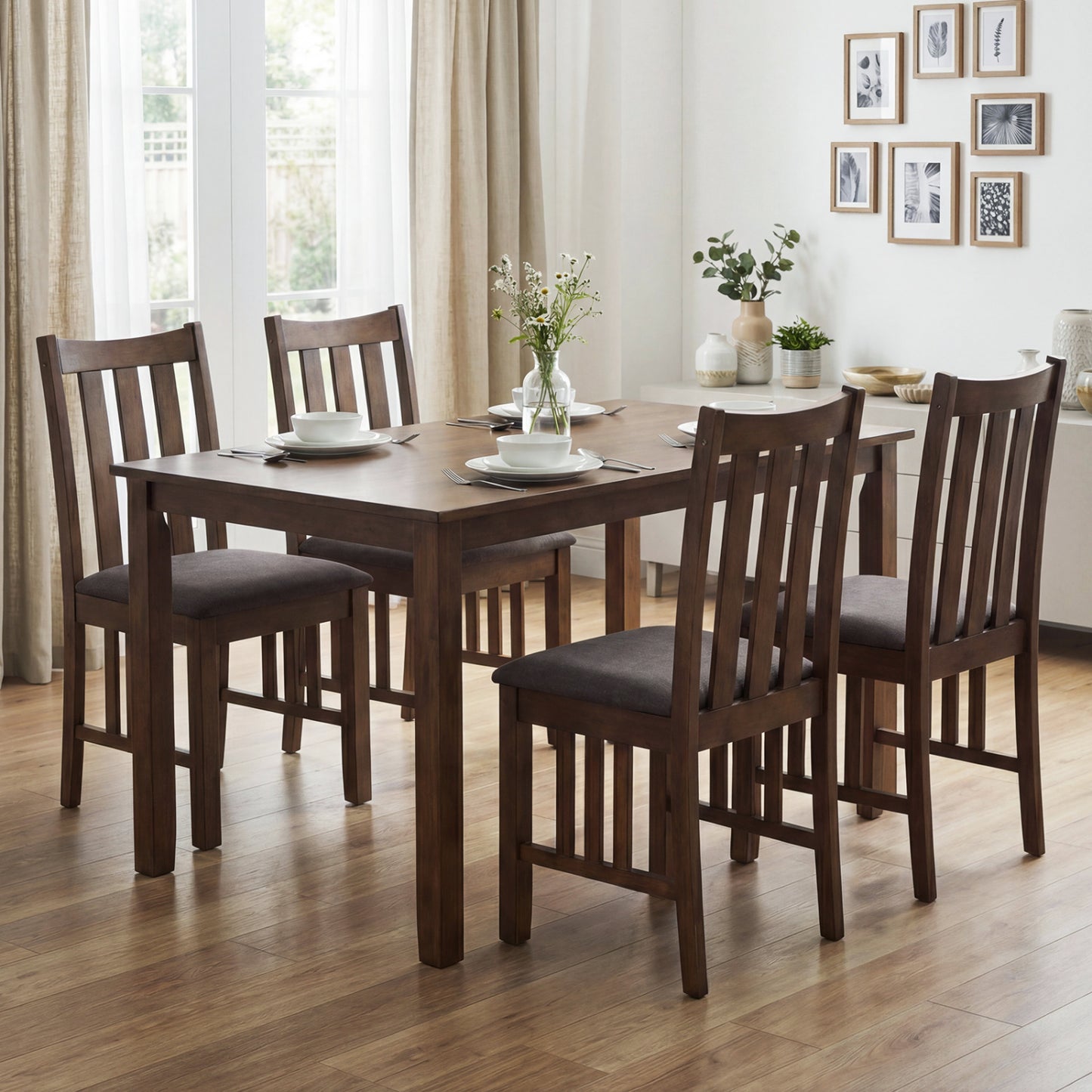 Dining Chairs Set of 2 with Slat Back and Padded Seats