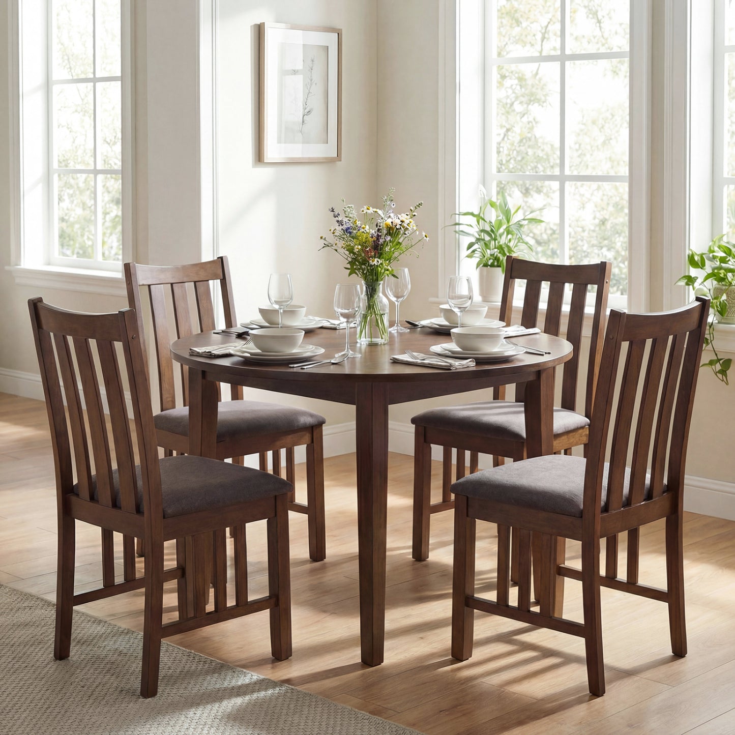 Dining Chairs Set of 2 with Slat Back and Padded Seats