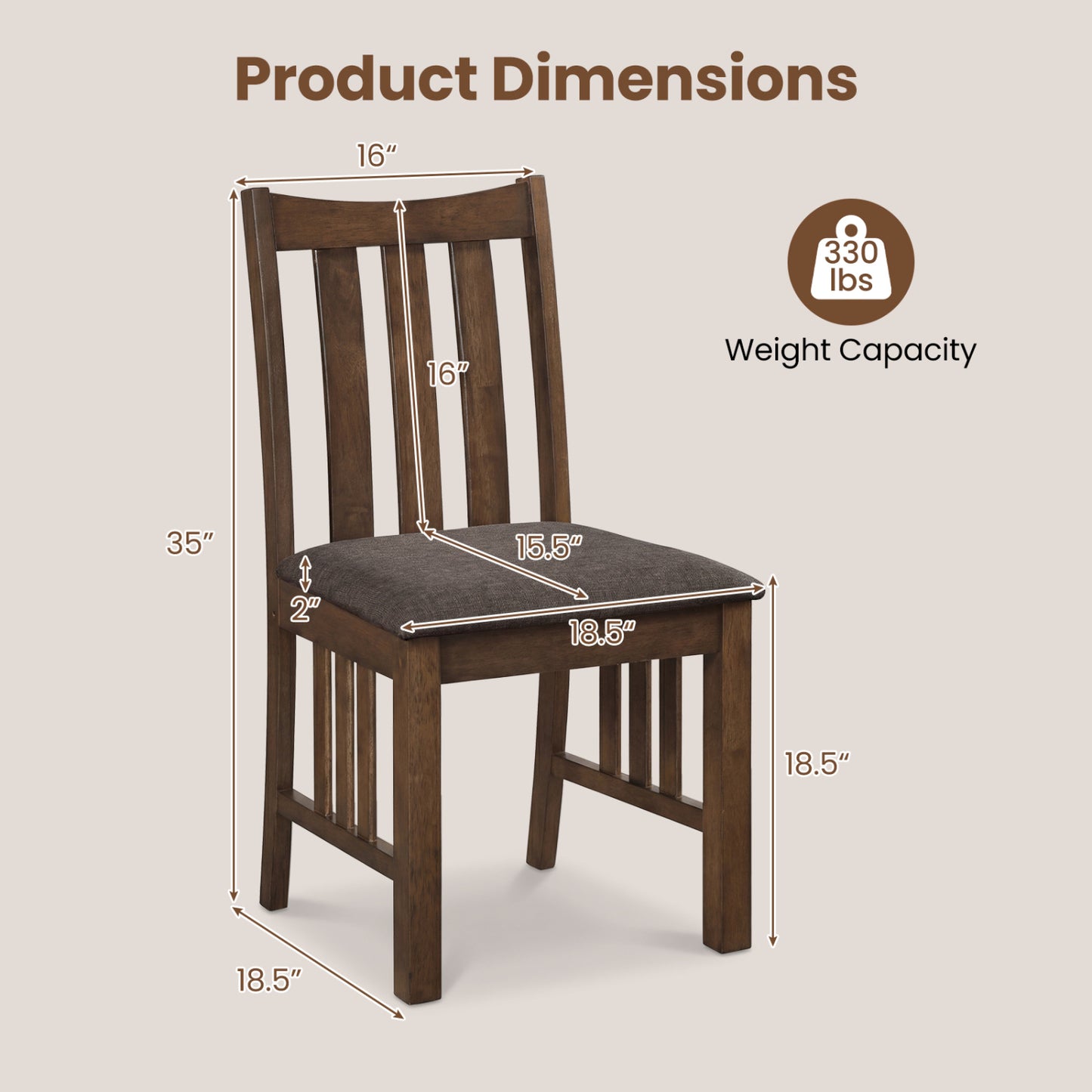 Dining Chairs Set of 4 with Slat Back and Padded Seats