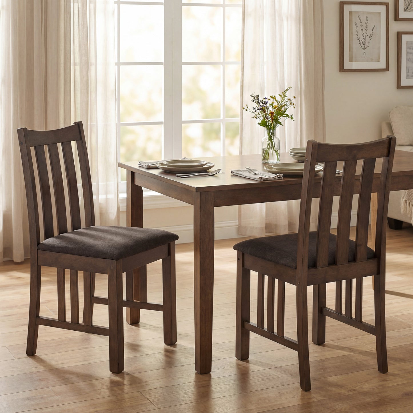 Dining Chairs Set of 4 with Slat Back and Padded Seats