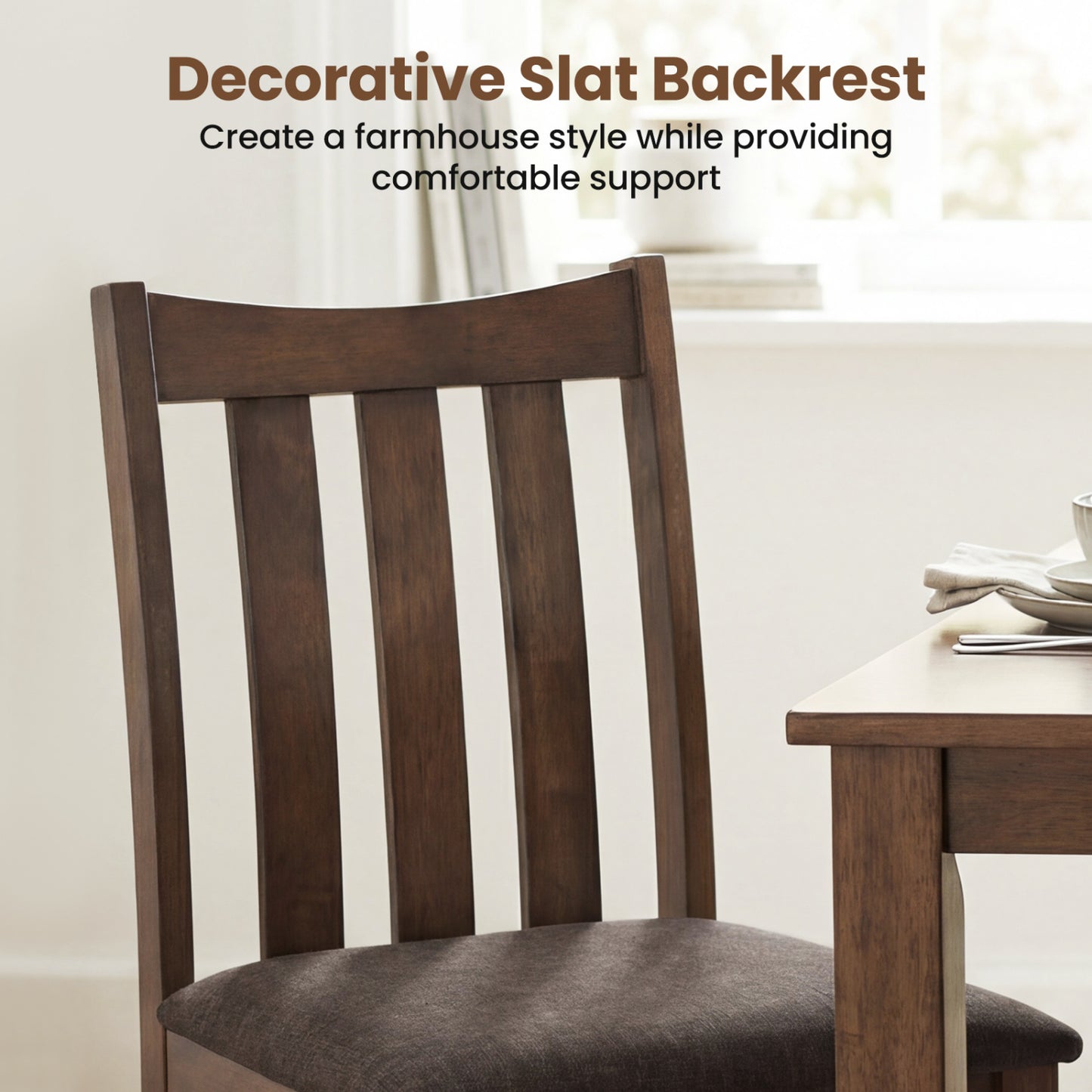 Dining Chairs Set of 4 with Slat Back and Padded Seats