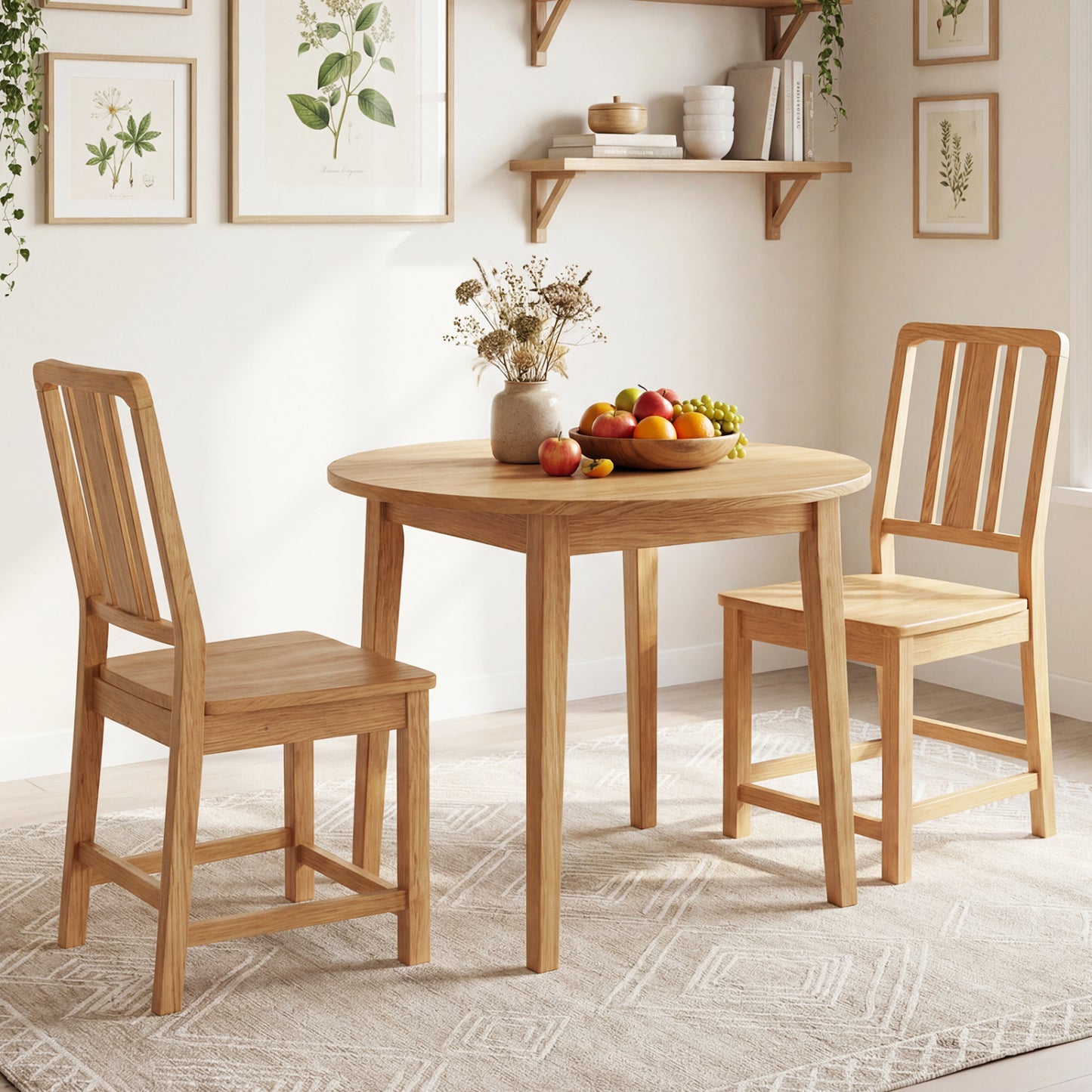 Rubber Wood Dining Chairs Set of 2 with Hollowed Backrest