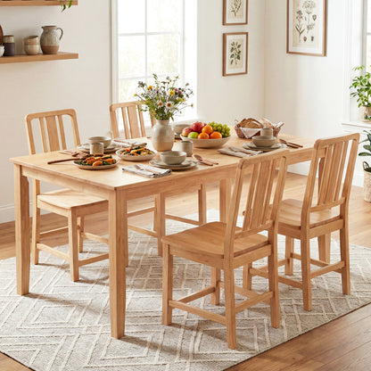 Rubber Wood Dining Chairs Set of 2 with Hollowed Backrest