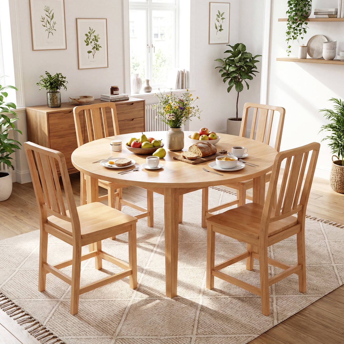Rubber Wood Dining Chairs Set of 4 with Hollowed Backrest