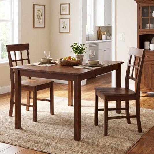 Rubber Wood Dining Chairs Set of 2 with Lattice Backrest