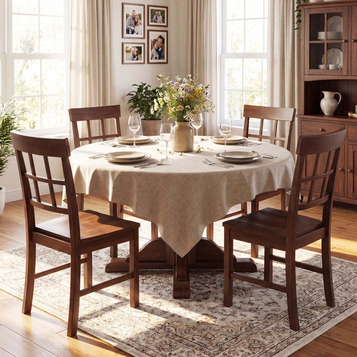 Rubber Wood Dining Chairs Set of 2 with Lattice Backrest