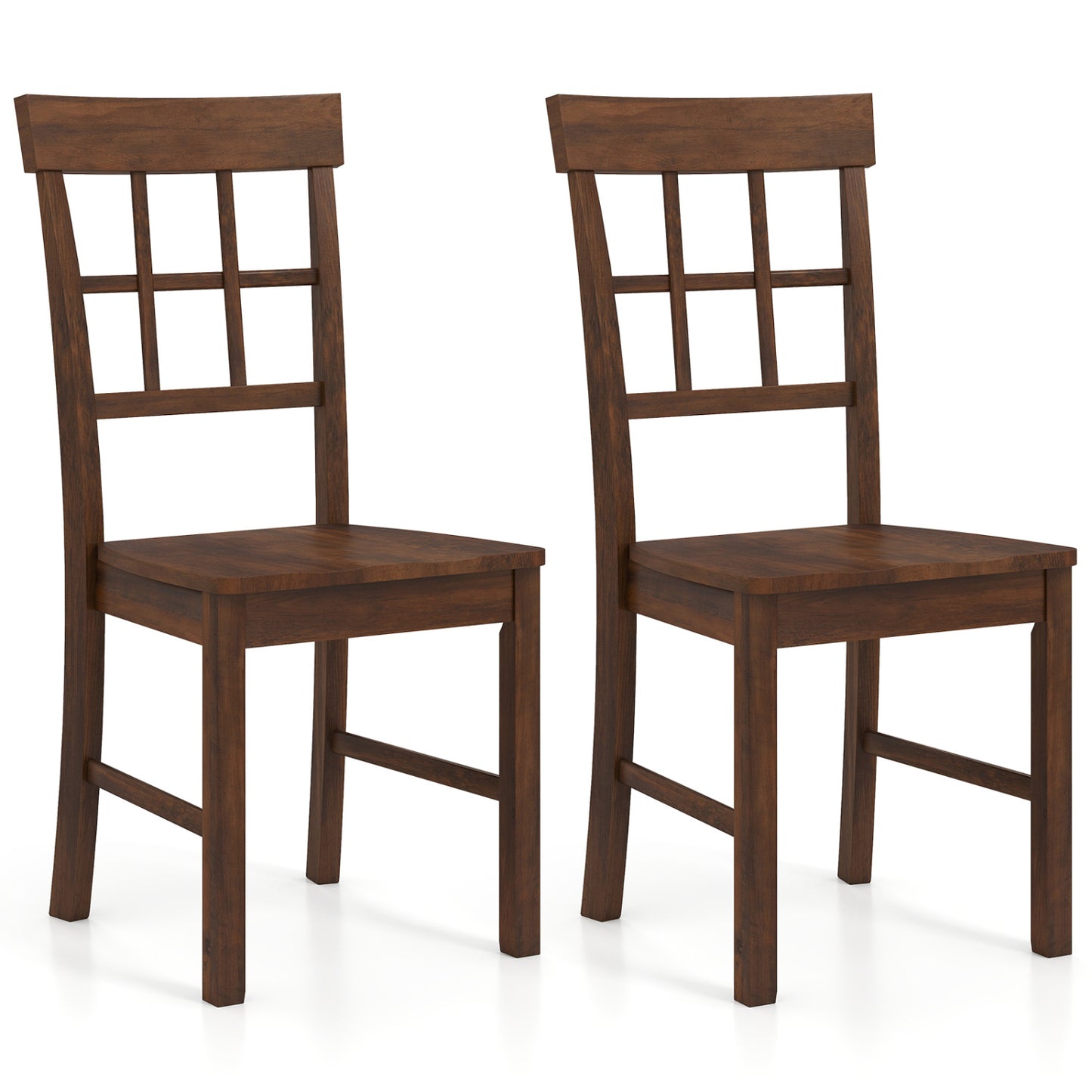 Rubber Wood Dining Chairs Set of 2 with Lattice Backrest