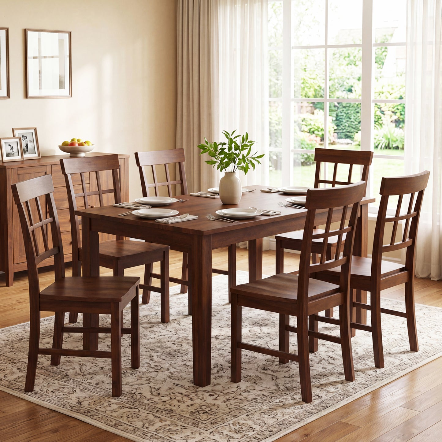 Rubber Wood Dining Chairs Set of 2 with Lattice Backrest