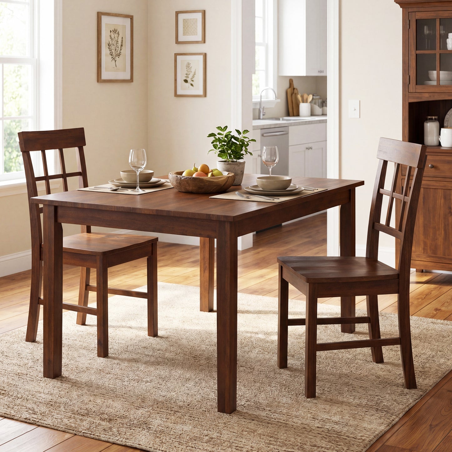 Rubber Wood Dining Chairs Set of 4 with High Backrests