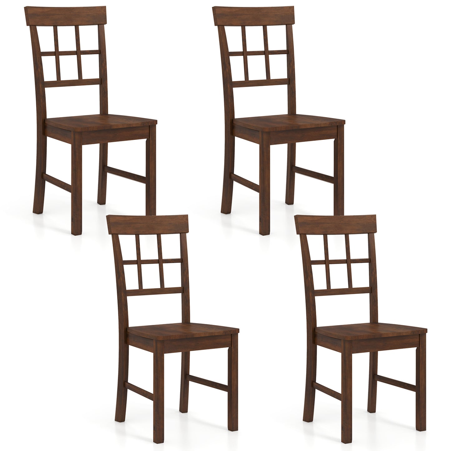 Rubber Wood Dining Chairs Set of 4 with High Backrests