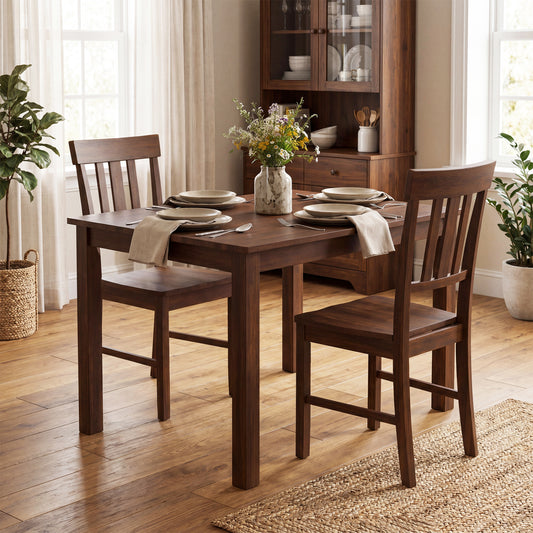 Rubber Wood Dining Chairs Set of 2 with High Slat Backrests