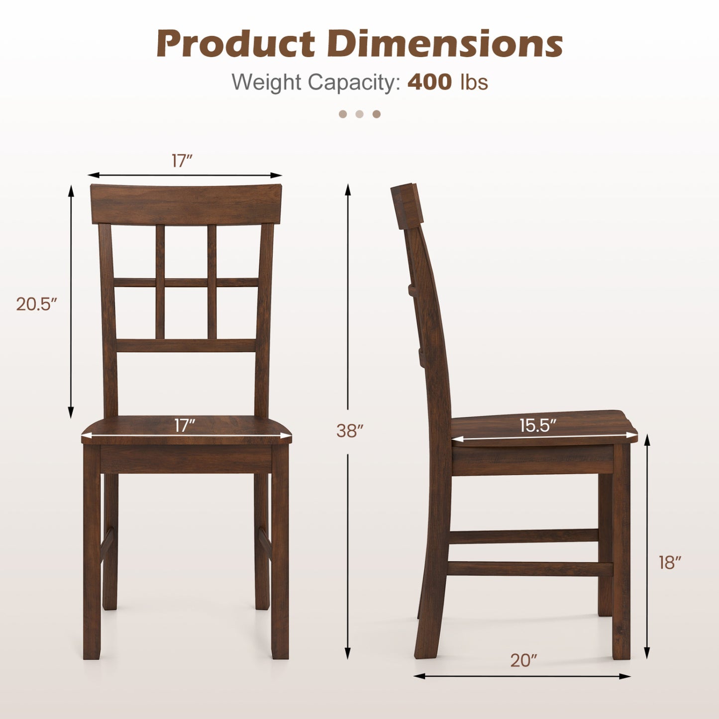 Rubber Wood Dining Chairs Set of 2 with Lattice Backrest