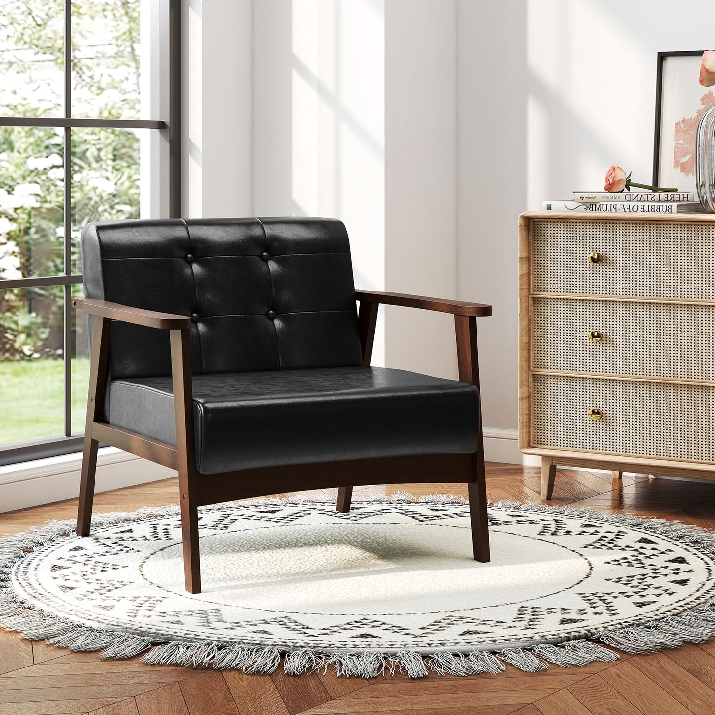 Rubber Wood Accent Chair with Armrests - Mid-Century Design