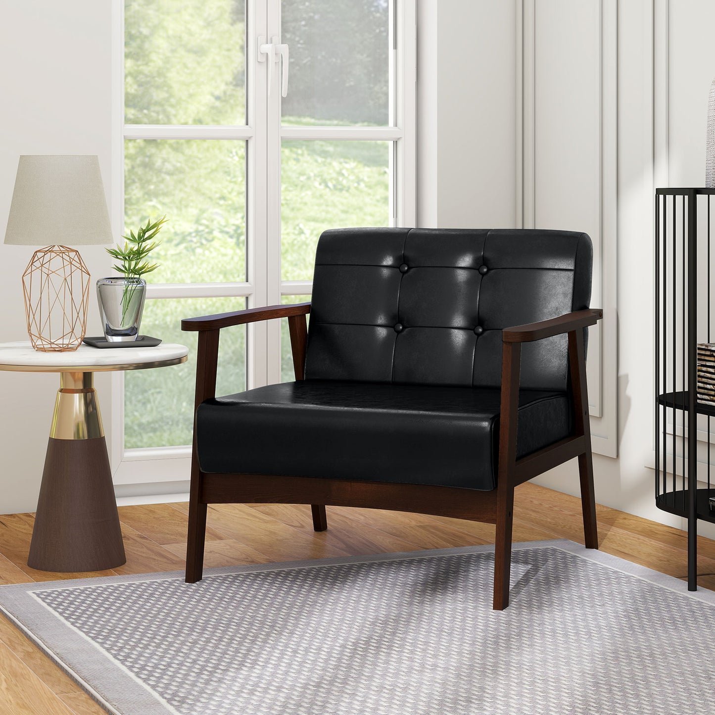 Rubber Wood Accent Chair with Armrests - Mid-Century Design