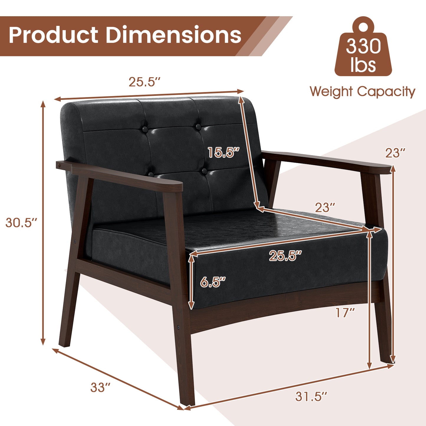 Rubber Wood Accent Chair with Armrests - Mid-Century Design
