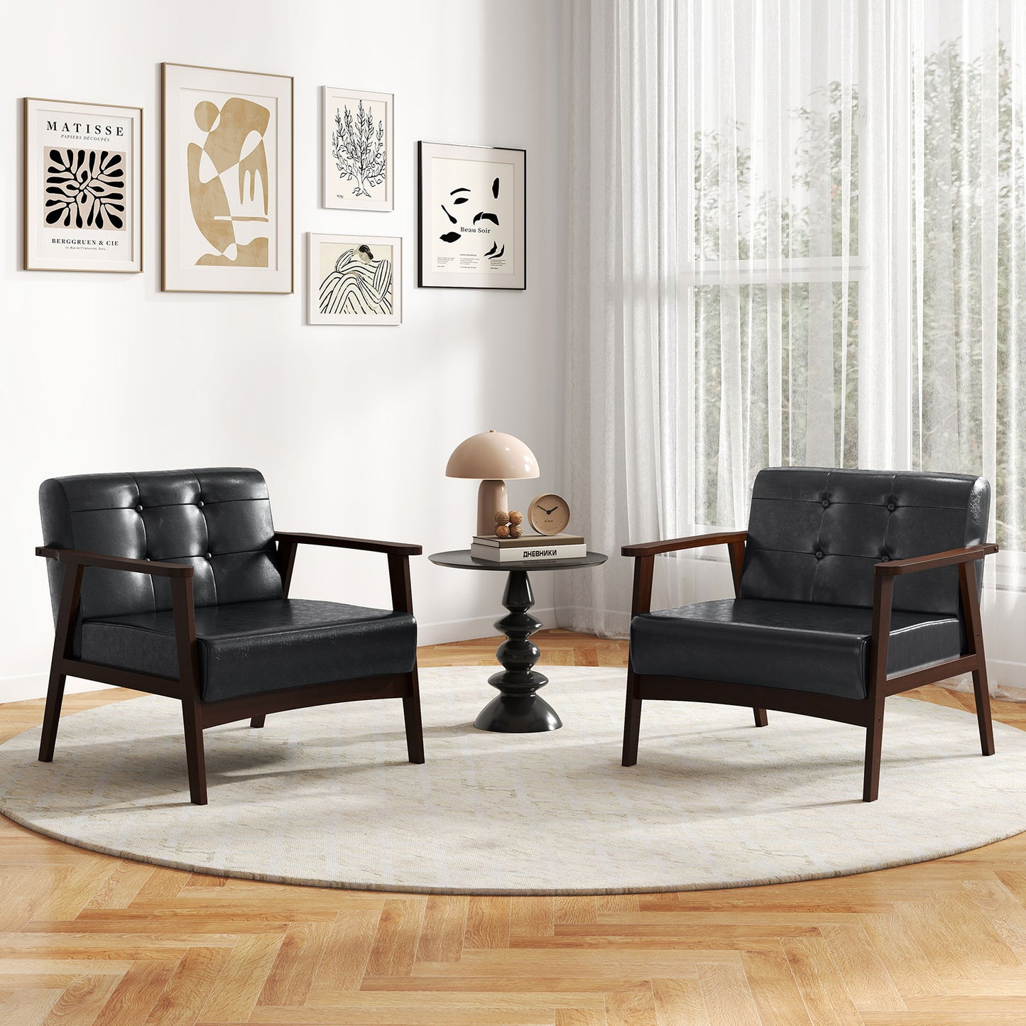 Rubber Wood Accent Chair with Armrests - Mid-Century Design