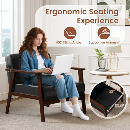 Rubber Wood Accent Chair with Armrests - Mid-Century Design