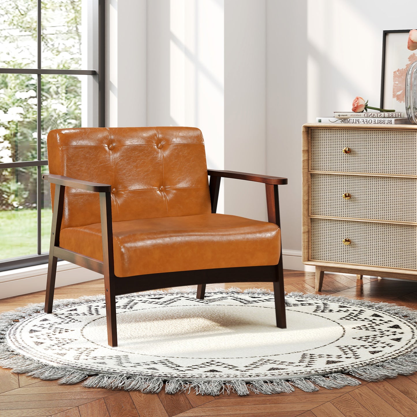 Rubber Wood Accent Chair with Armrests - Mid-Century Design