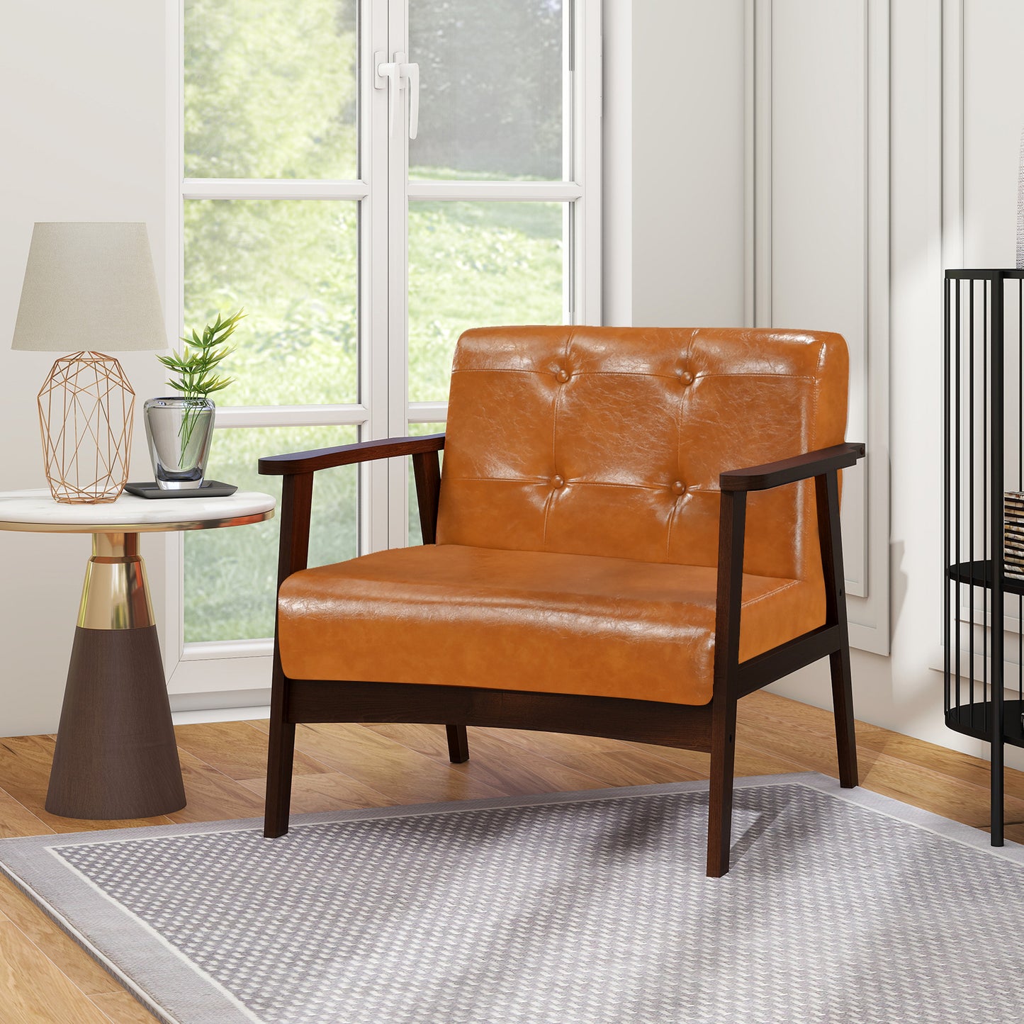 Rubber Wood Accent Chair with Armrests - Mid-Century Design