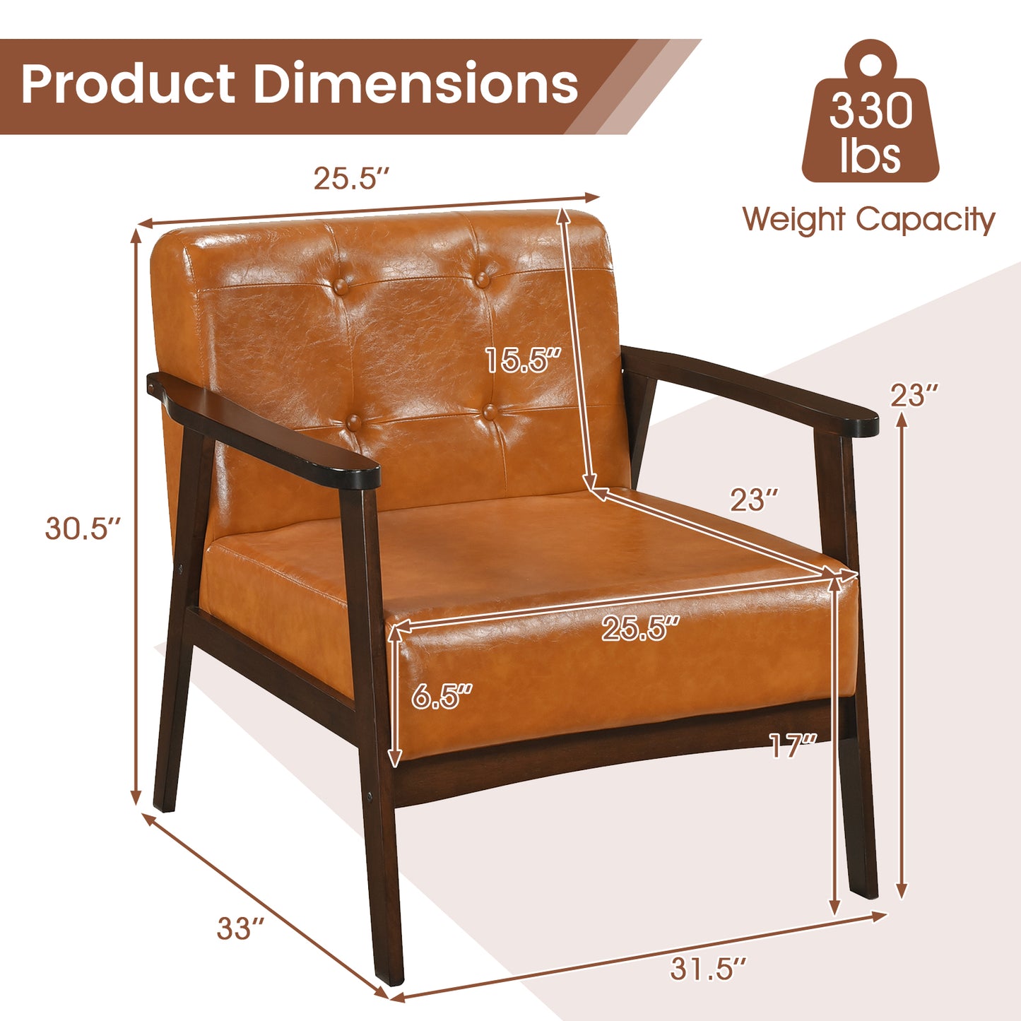 Rubber Wood Accent Chair with Armrests - Mid-Century Design