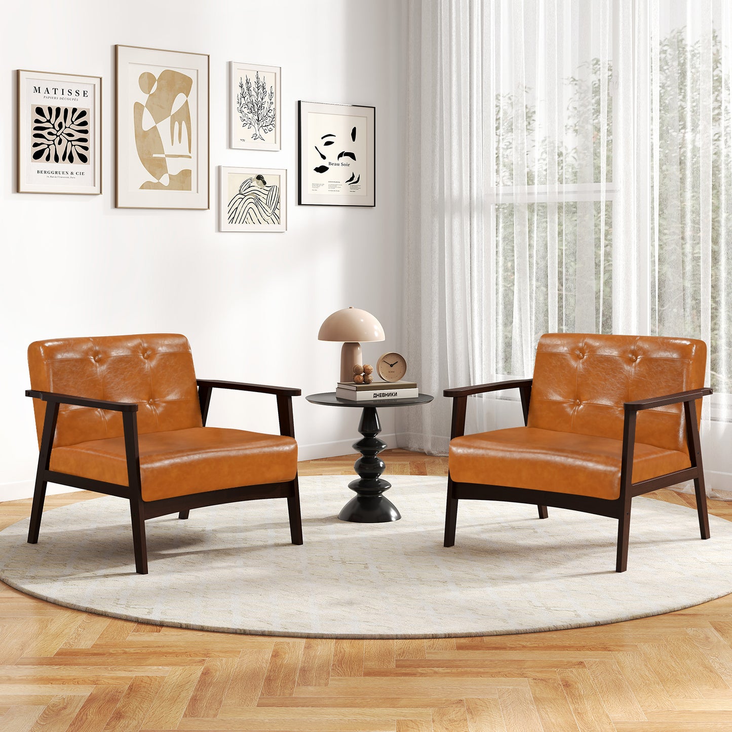 Rubber Wood Accent Chair with Armrests - Mid-Century Design