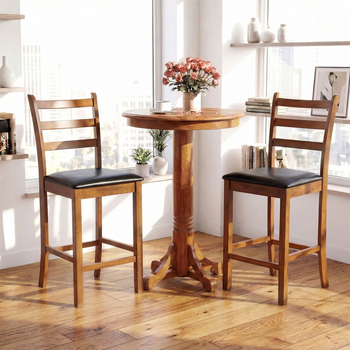 24-Inch Ladder Back Bar Stools Set of 2 - Walnut