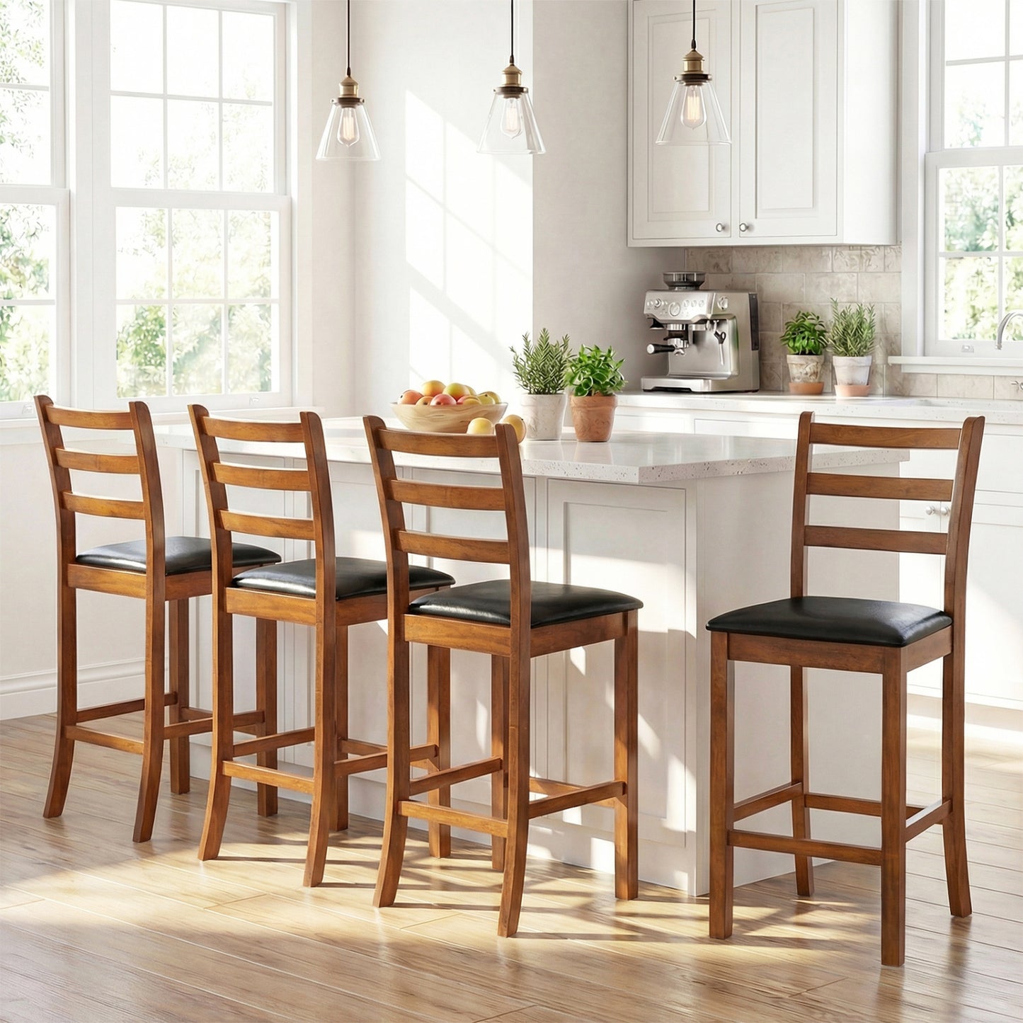24-Inch Ladder Back Bar Stools Set of 2 - Walnut
