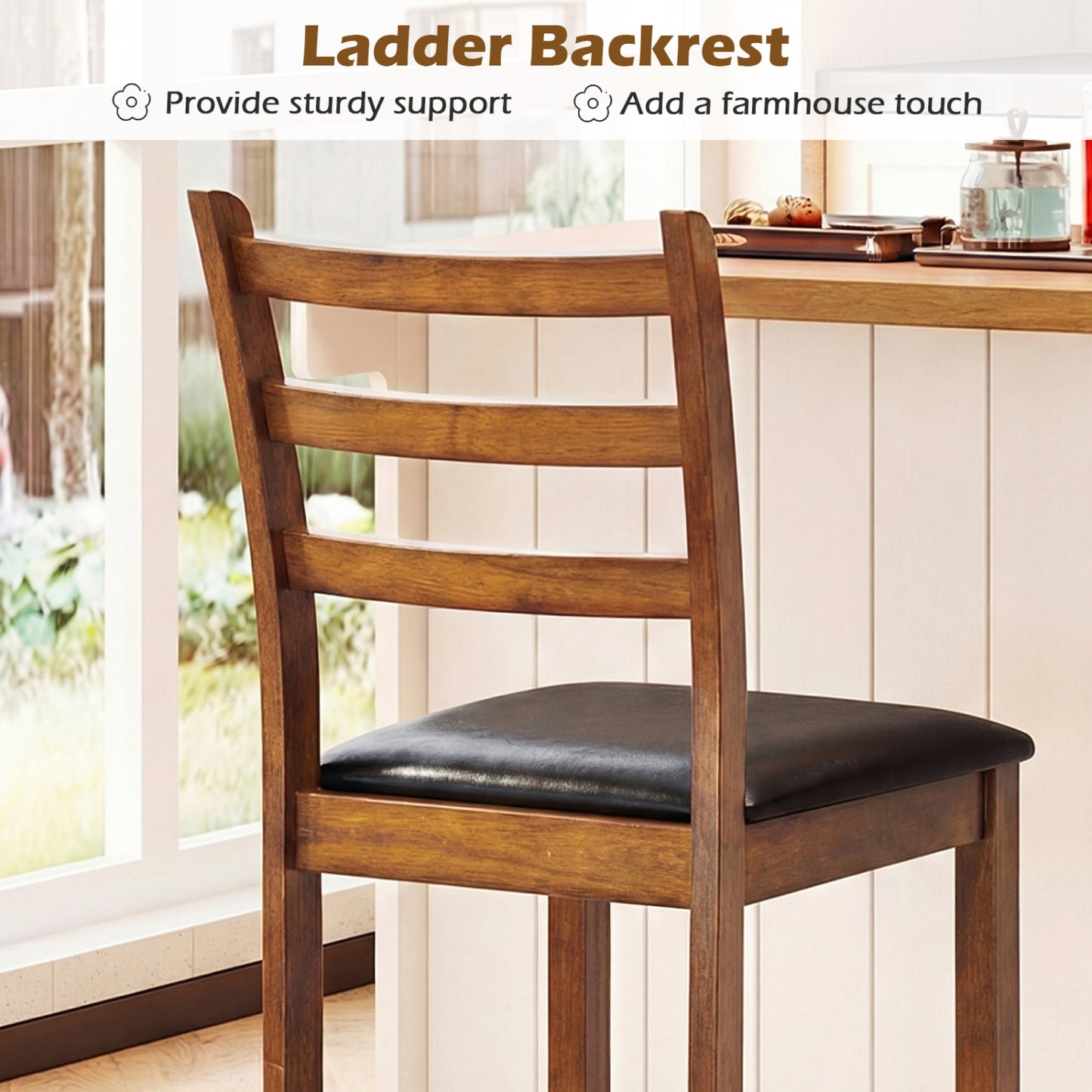 24-Inch Ladder Back Bar Stools Set of 2 - Walnut