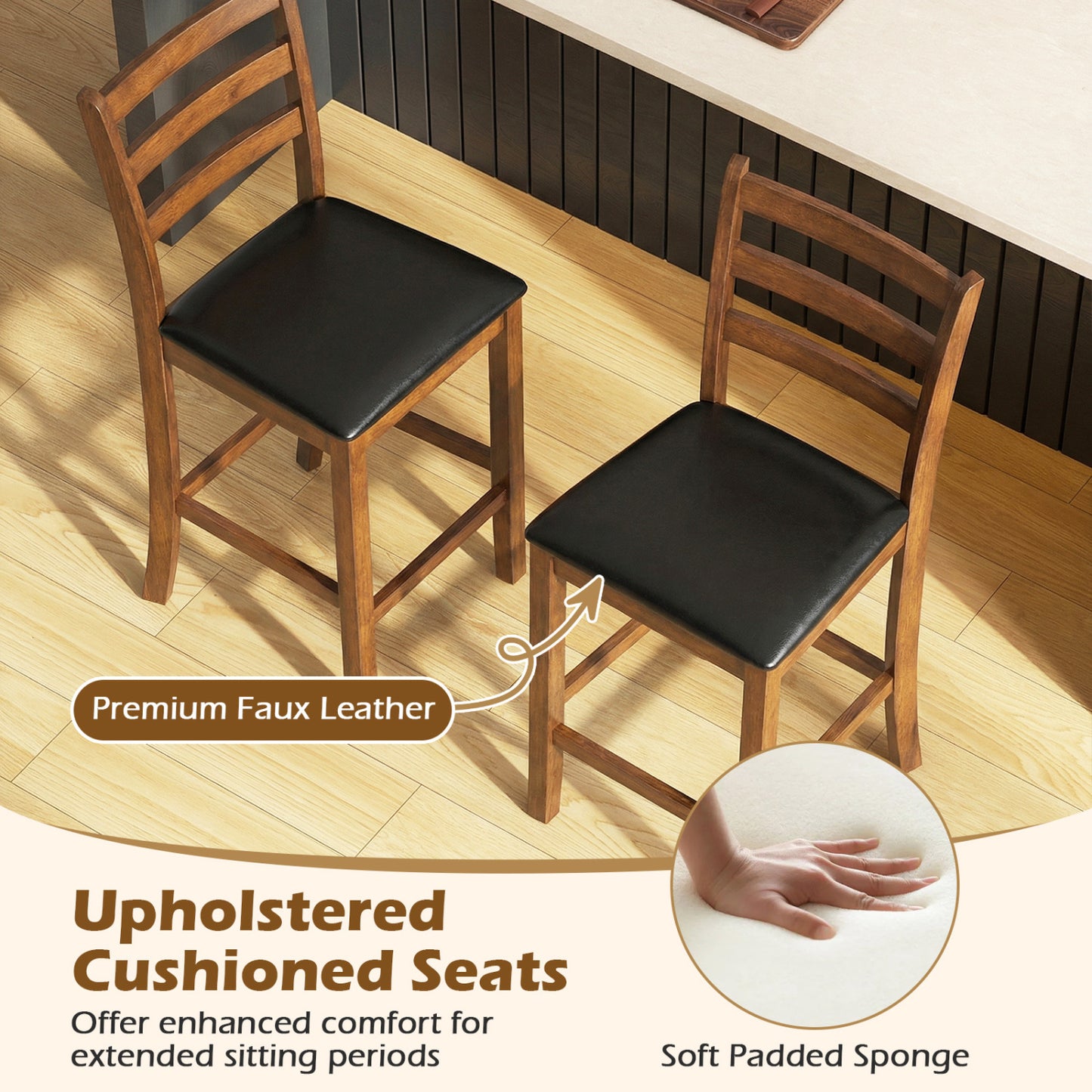 24-Inch Ladder Back Bar Stools Set of 2 - Walnut