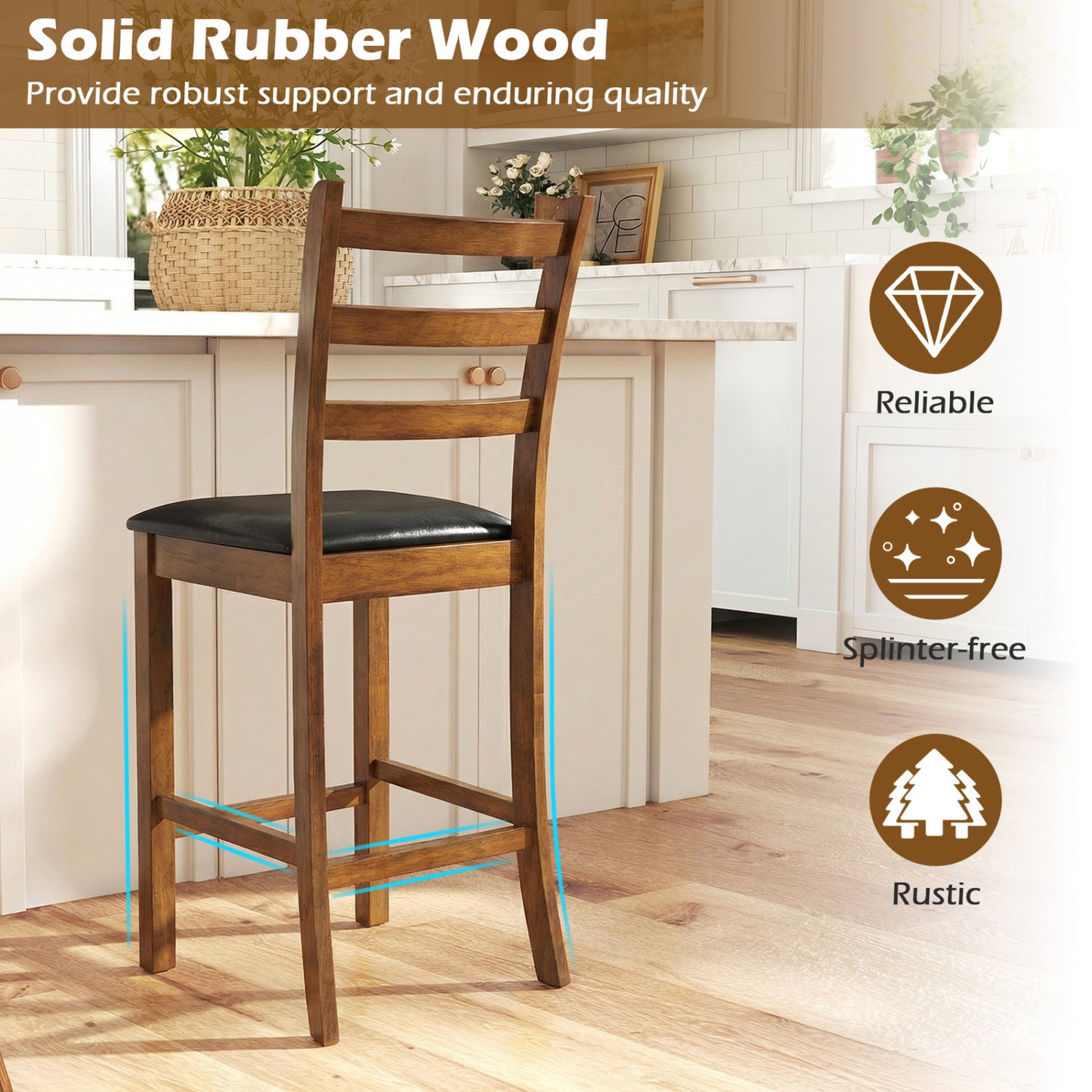 24-Inch Ladder Back Bar Stools Set of 2 - Walnut
