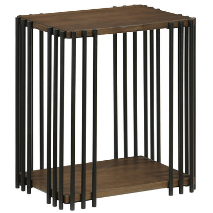 Rubber Wood Side Table with 2-Layer Storage Shelves and Metal Frame-Walnut