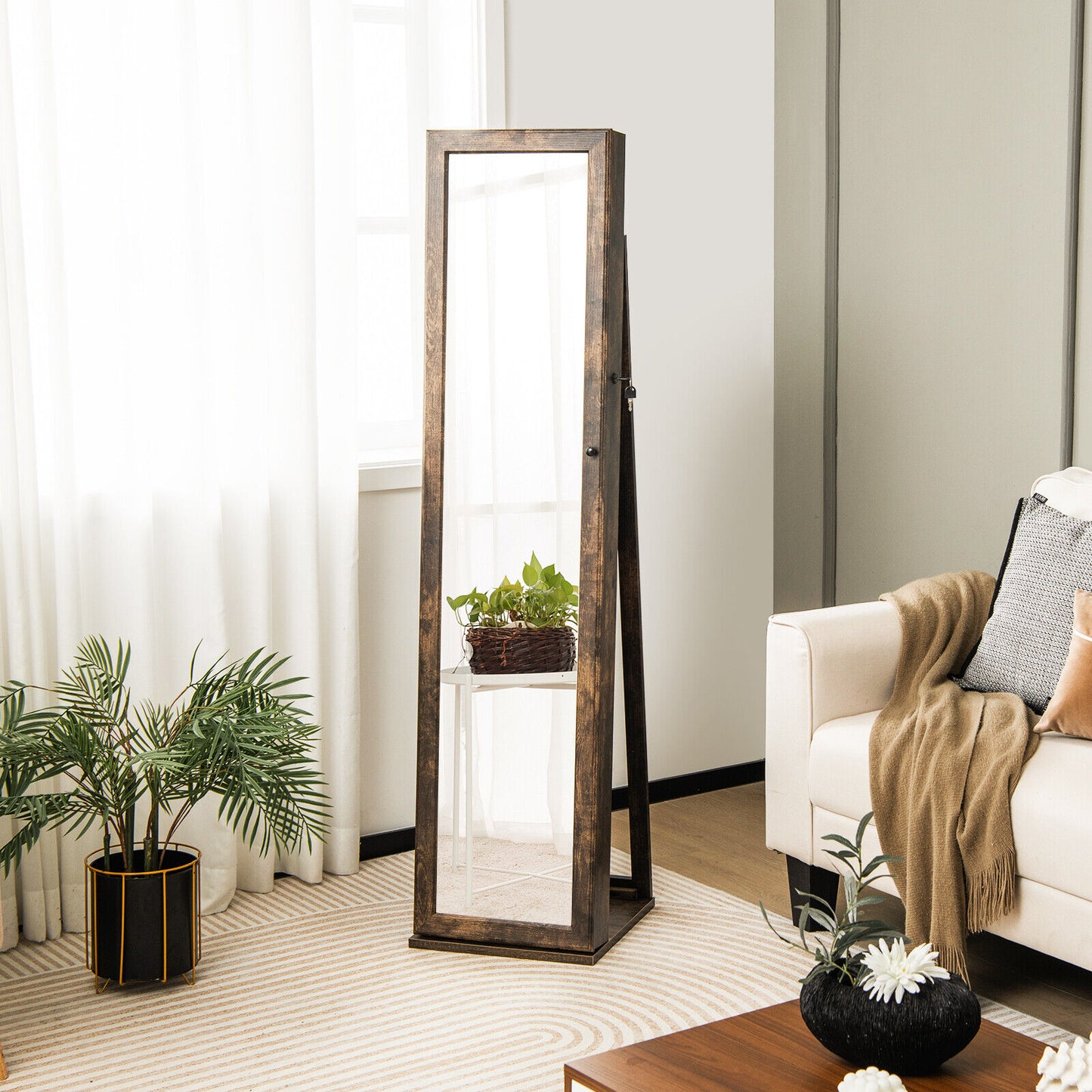 Jewelry Armoire with Full-Length Mirror and Lock