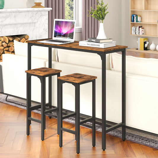Industrial Bar Table and Chairs Set - 3 Piece Metal Frame