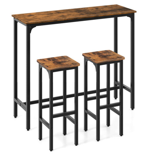 Industrial Bar Table and Chairs Set - 3 Piece Metal Frame