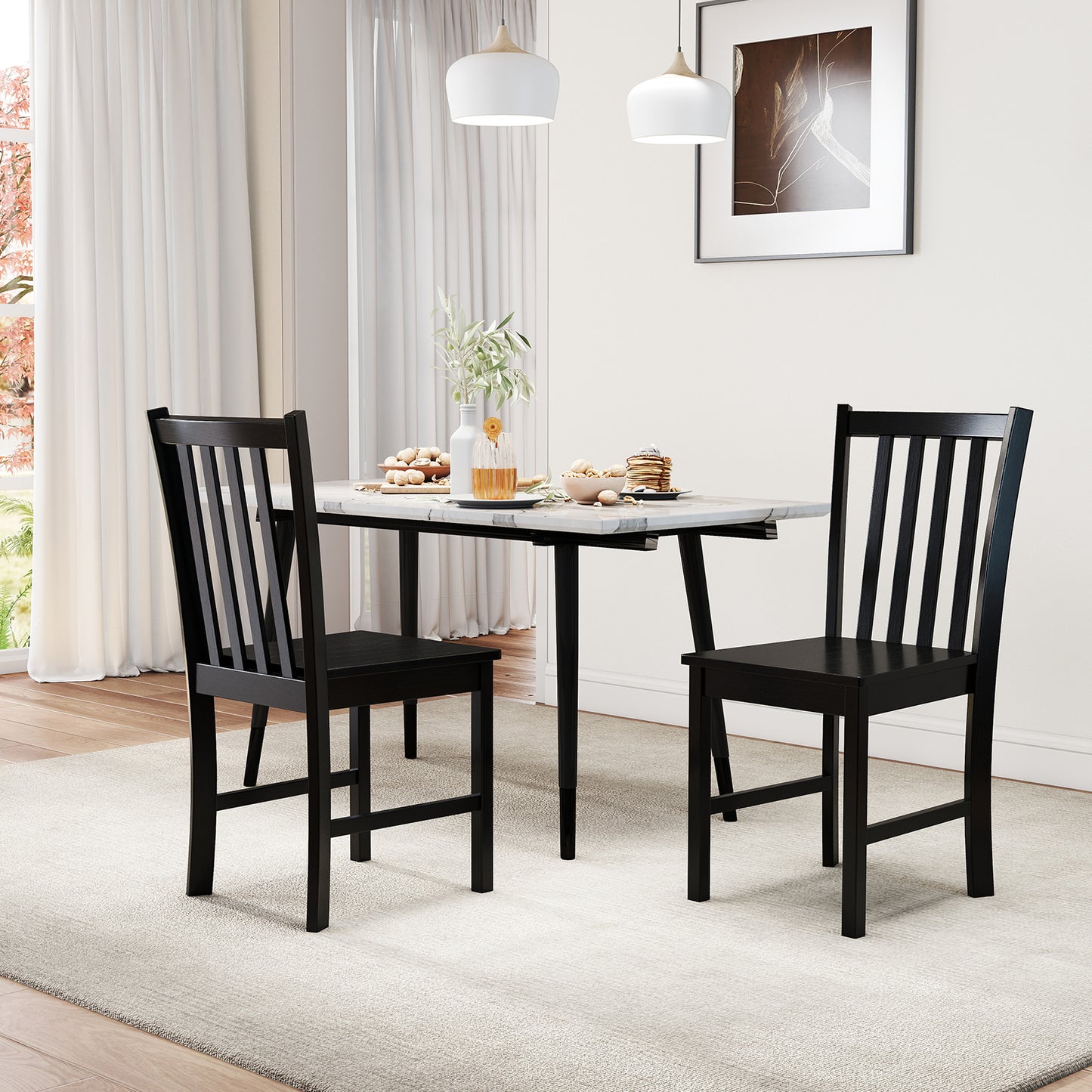 Wooden Dining Chairs Set of 2 with Slat Tilt Backrest