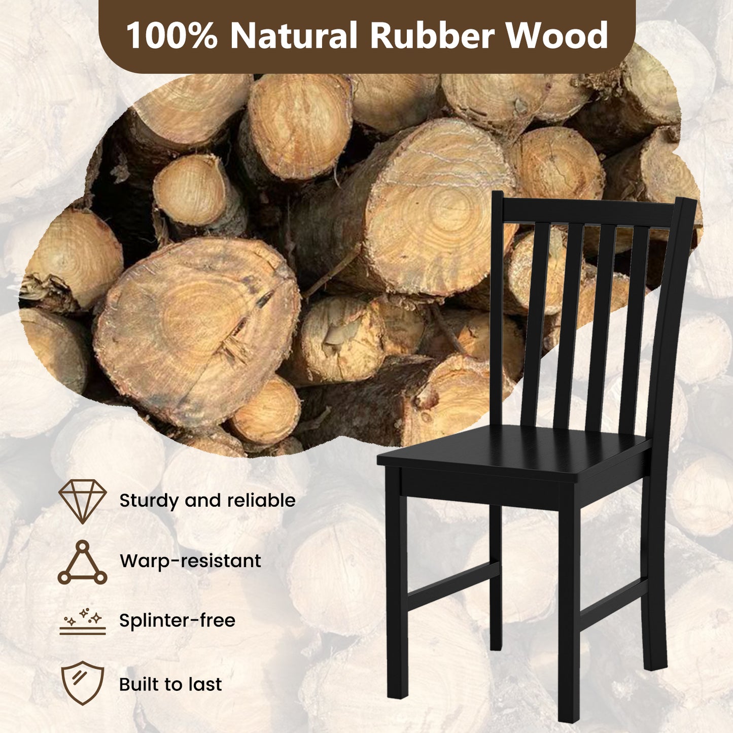 Wooden Dining Chairs Set of 2 with Slat Tilt Backrest