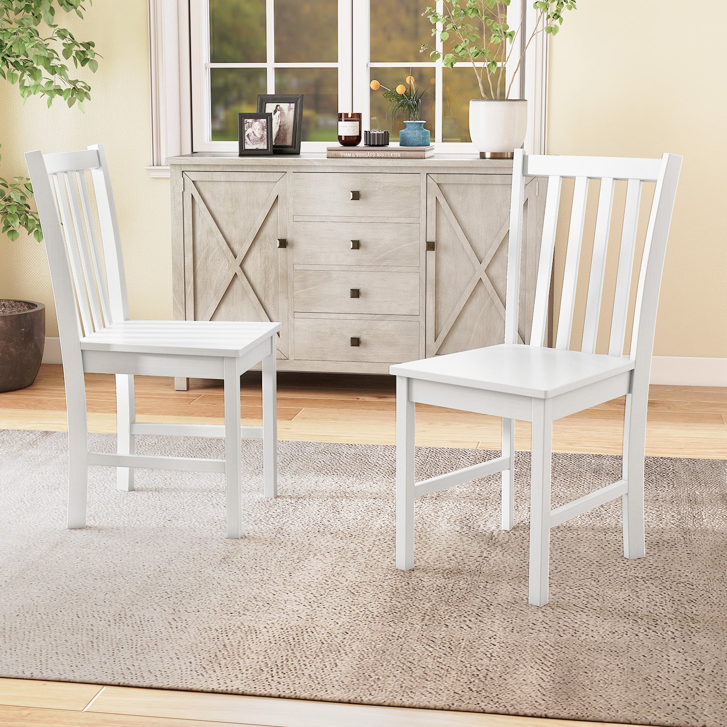 Wooden Dining Chairs Set of 2 with Slat Tilt Backrest