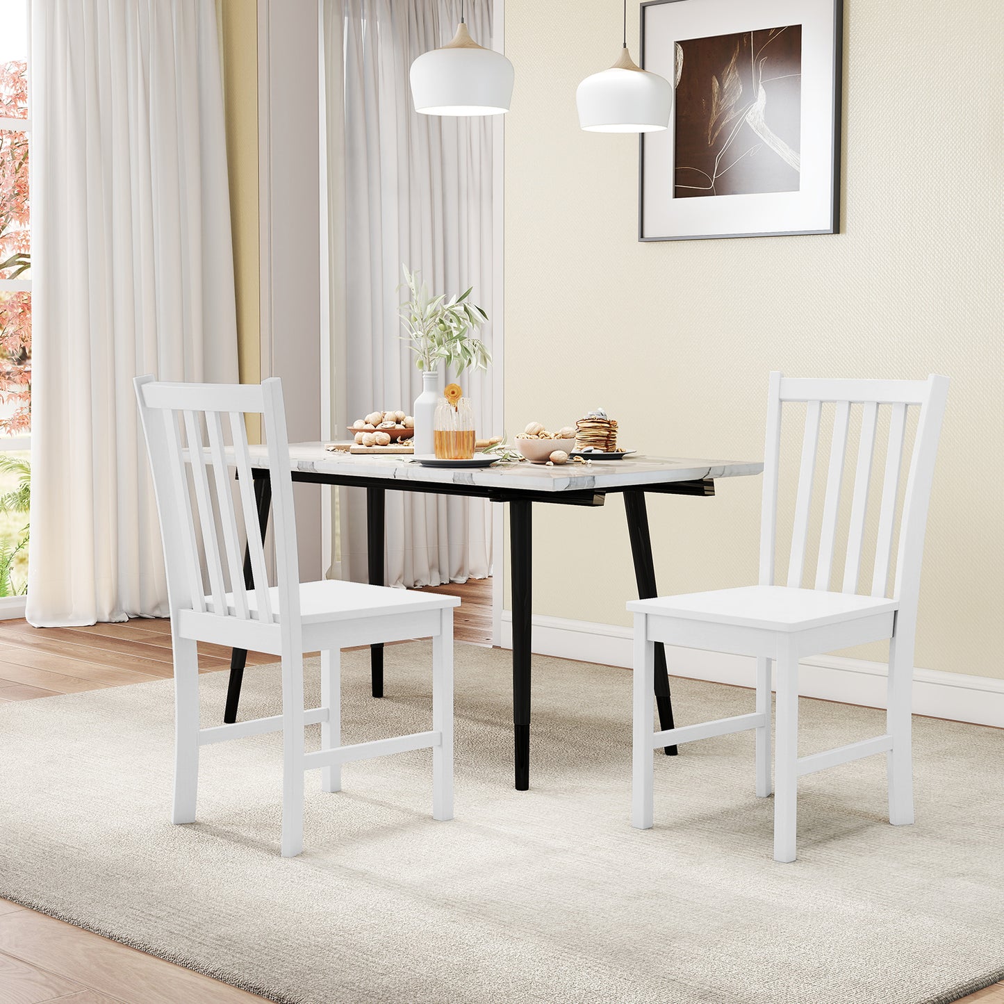 Wooden Dining Chairs Set of 2 with Slat Tilt Backrest