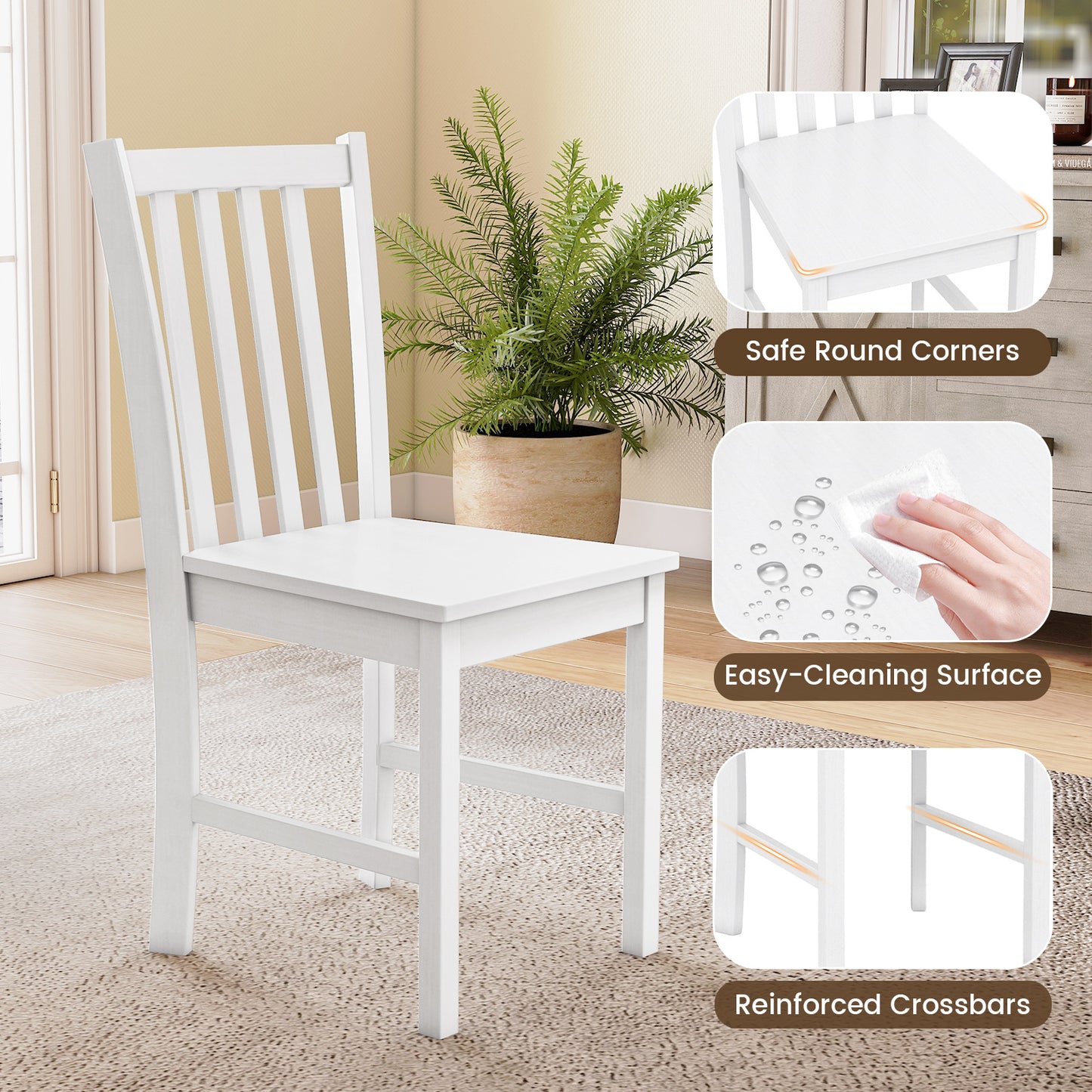 Wooden Dining Chairs Set of 2 with Slat Tilt Backrest