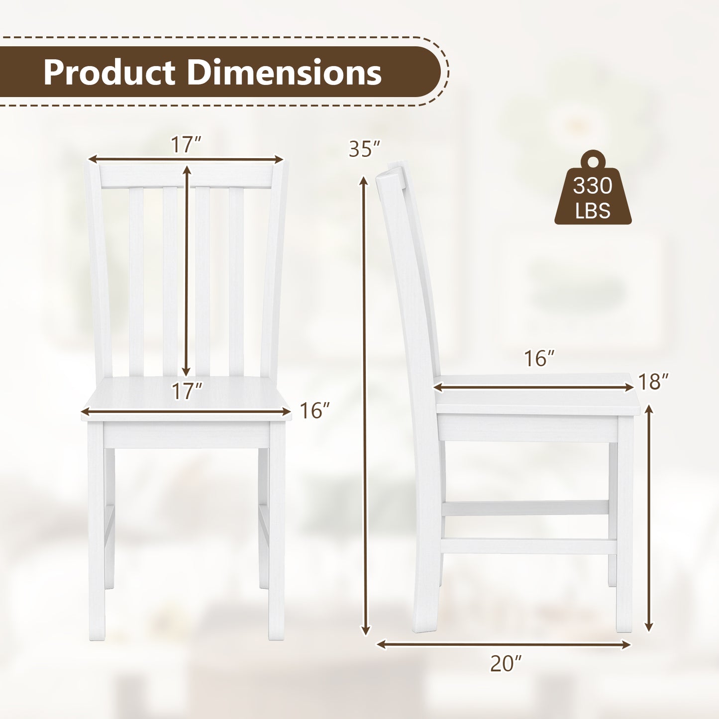 Wooden Dining Chairs Set of 2 with Slat Tilt Backrest