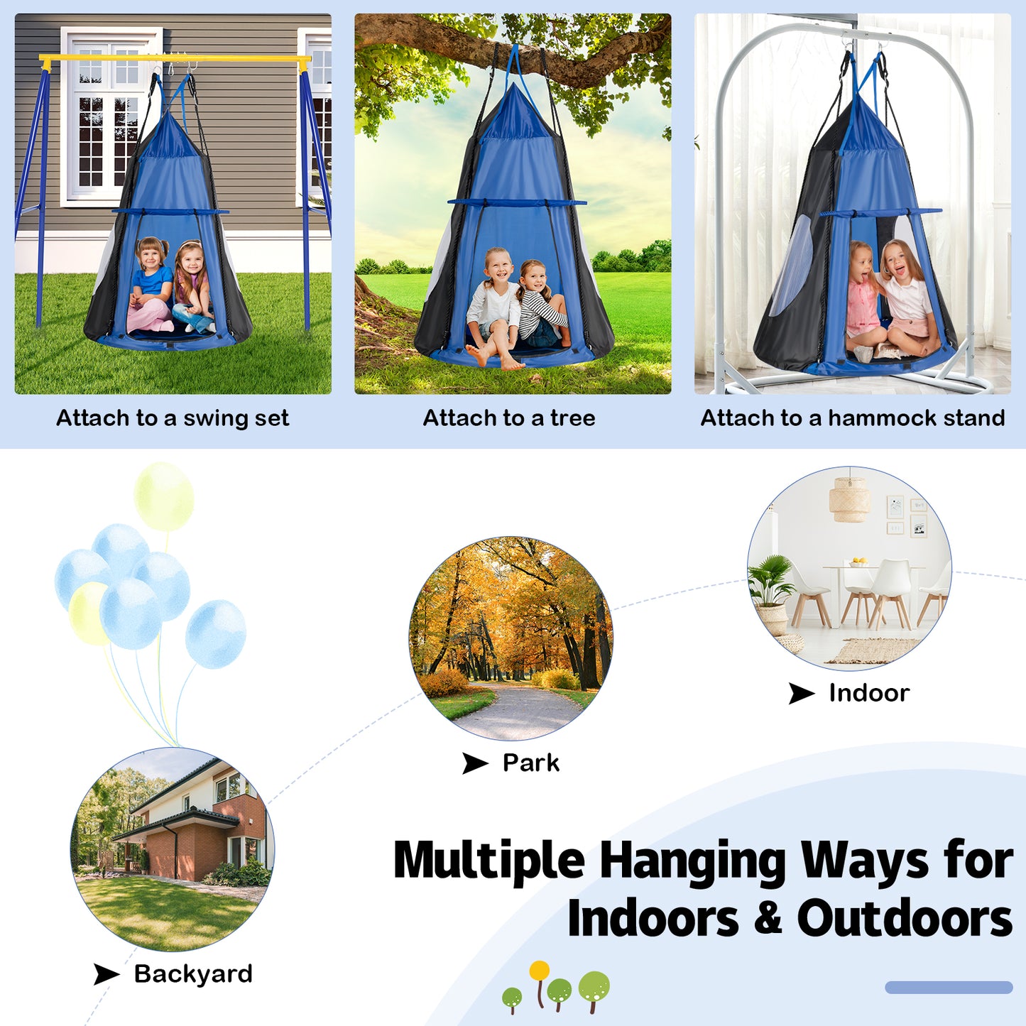 40 Inch Saucer Swing with Detachable Play Tent for Kids