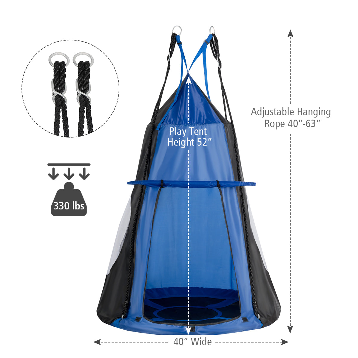 40 Inch Saucer Swing with Detachable Play Tent for Kids