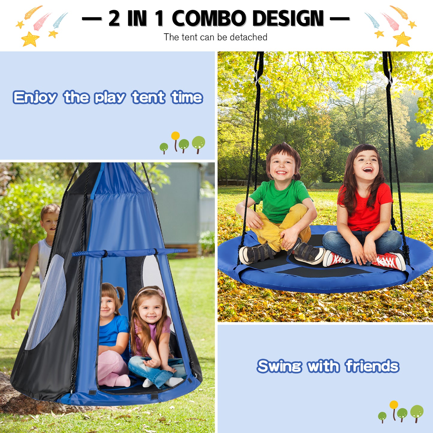 40 Inch Saucer Swing with Detachable Play Tent for Kids