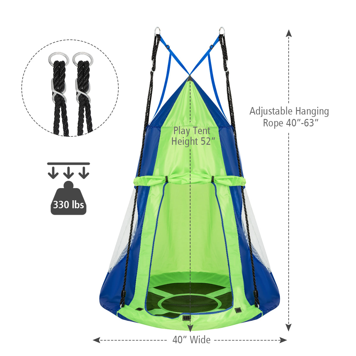 40 Inch Saucer Swing with Detachable Play Tent for Kids