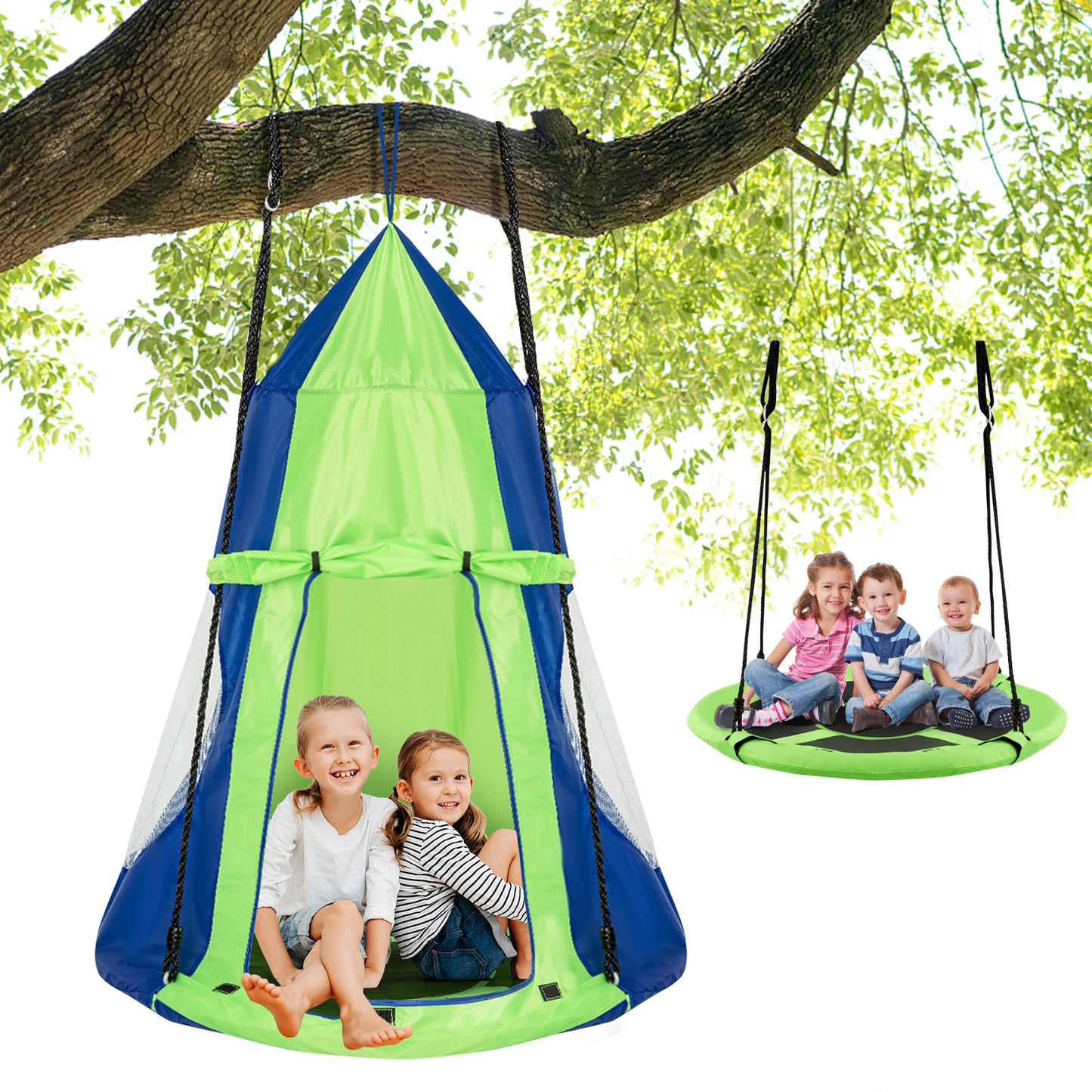 40 Inch Saucer Swing with Detachable Play Tent for Kids