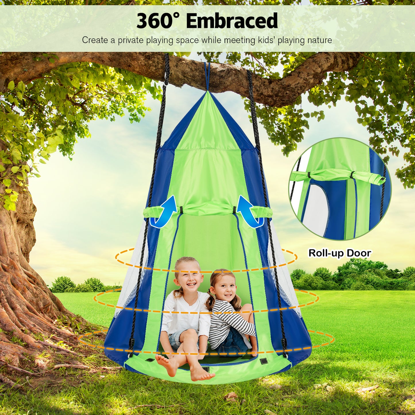 40 Inch Saucer Swing with Detachable Play Tent for Kids