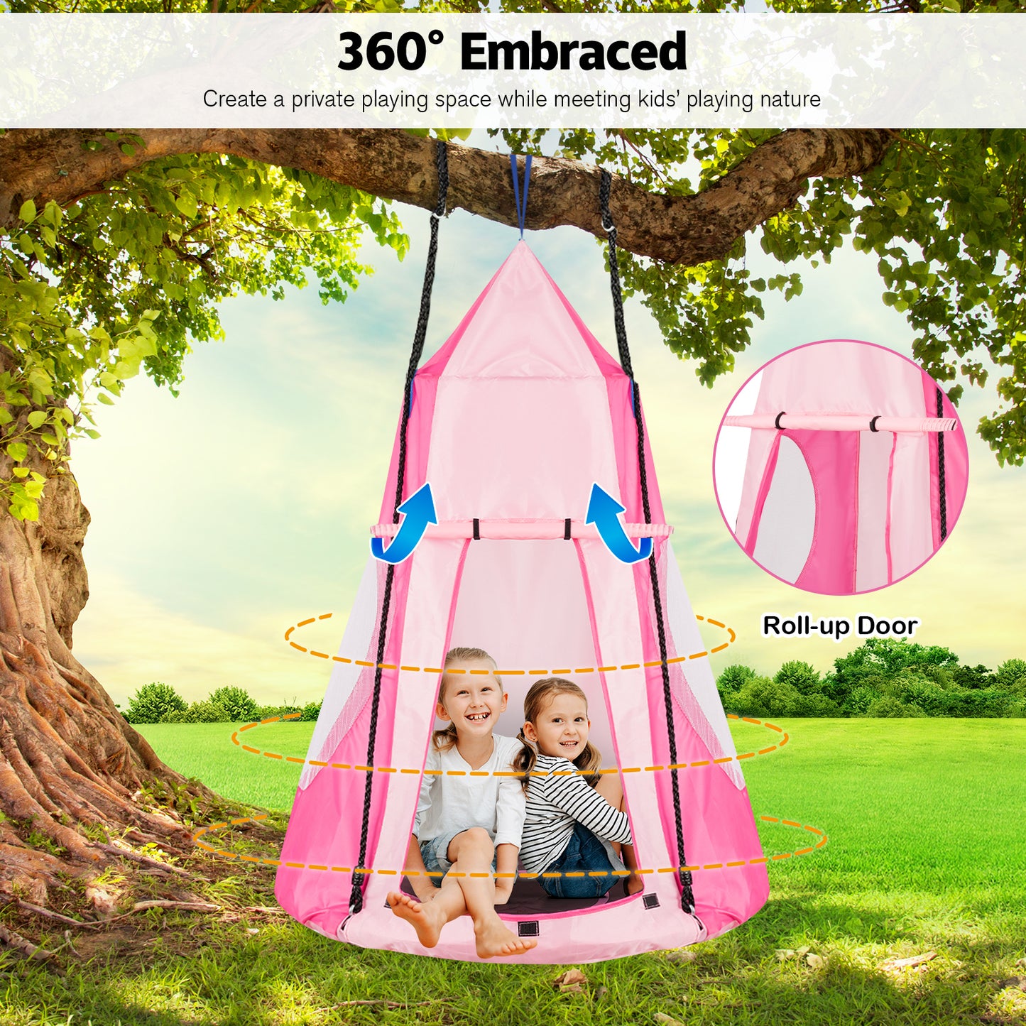 40 Inch Saucer Swing with Detachable Play Tent for Kids